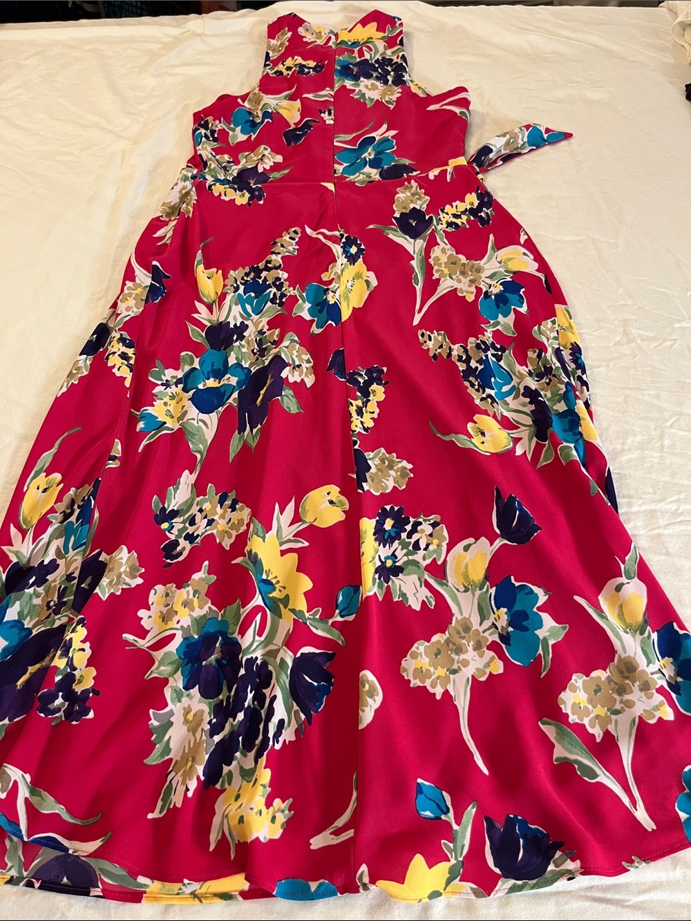 Ralph Lauren Bright Fuchsia Floral Cross-Neck Midi Dress - Picture 8 of 14